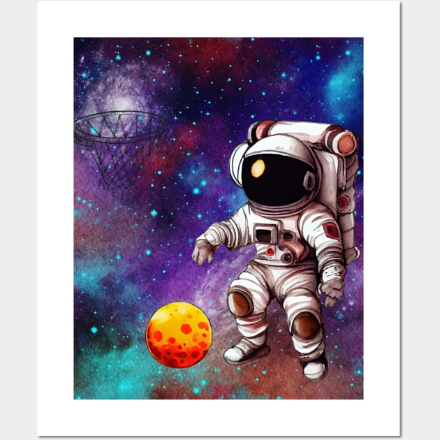 Astronaut Playing Basketball In Space Wall Art by MikeNotis